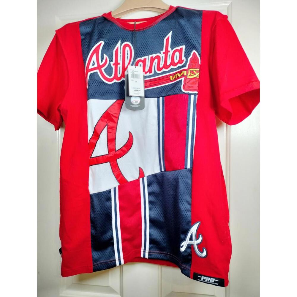 Pro Standard Atlanta Braves MLB Luxury Athletic Shirt Red Navy Mesh Patchwork M
